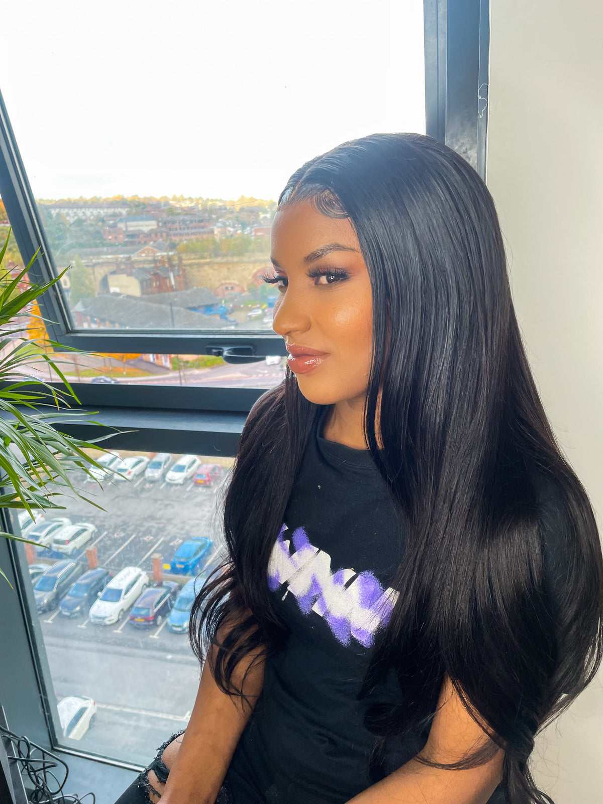 a woman with long black hair