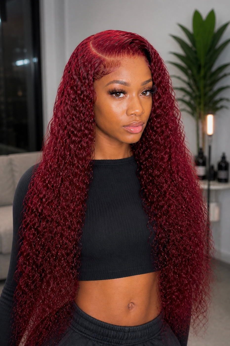a woman with long red hair