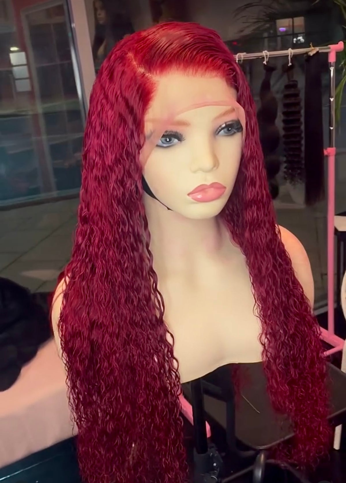 a mannequin with red hair