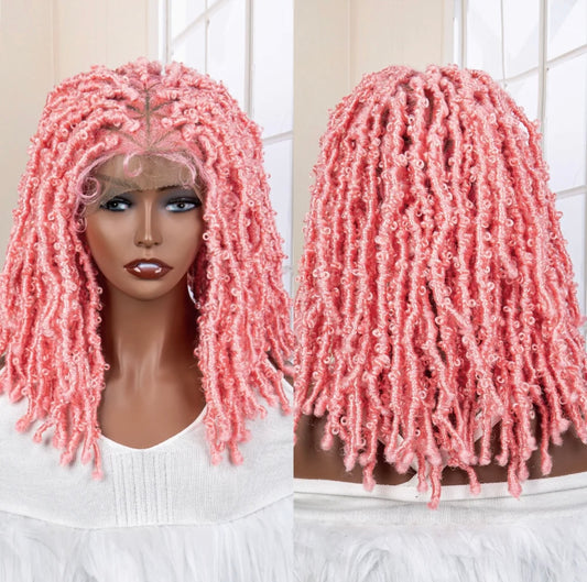 a mannequin with pink wig