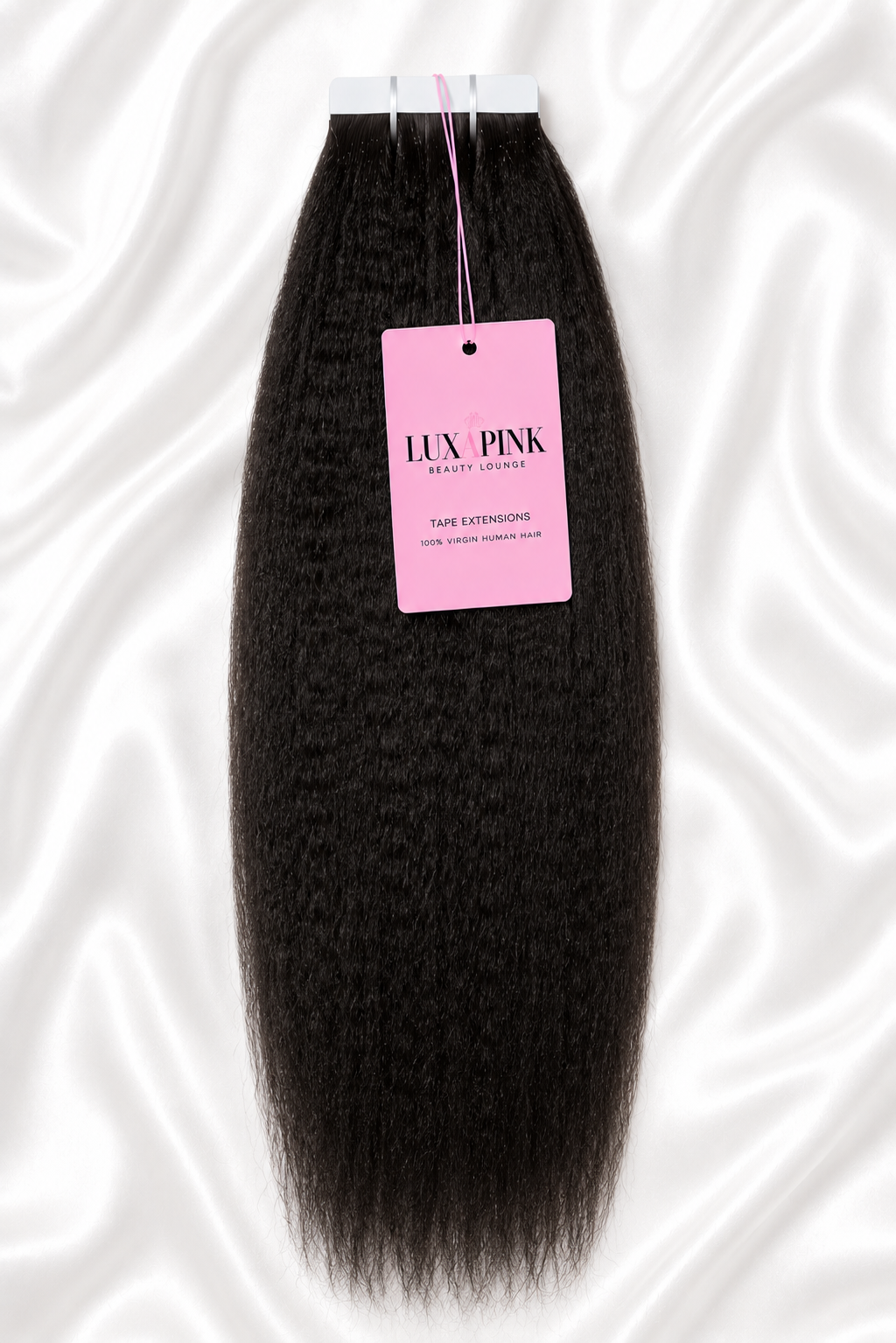 a long black hair with a pink tag