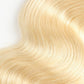 a close up of a blonde hair