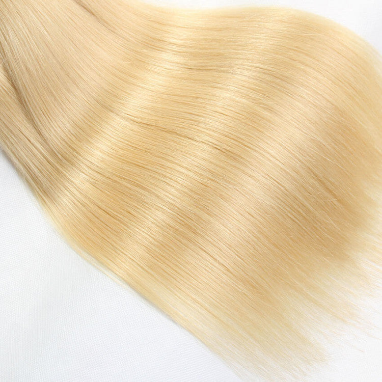 a close up of a blonde hair